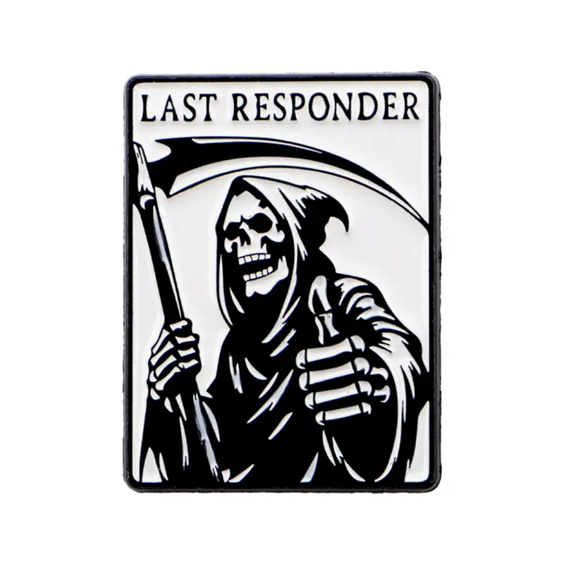 "Last responder" Vintage Halloween Skull Metal Alloy Brooch Pin Clip, Lapel Pin, Punk Style Fashion Badge,Cartoon Accessory for Bags Clothes Hats, Perfect Gift for Her,Friends&Family