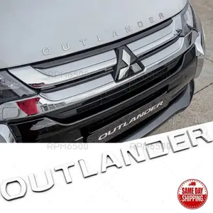 For Mitsubishi Outlander Hood Letter Logo Badge Nameplate Emblem Sport Silver