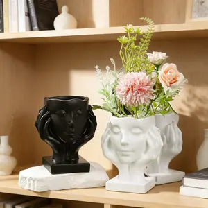 Style Face Shaped Flower Pot, Creative Resin Sculpture Design, Anti-Fall Durable Easy Clean, Home Decor Gift