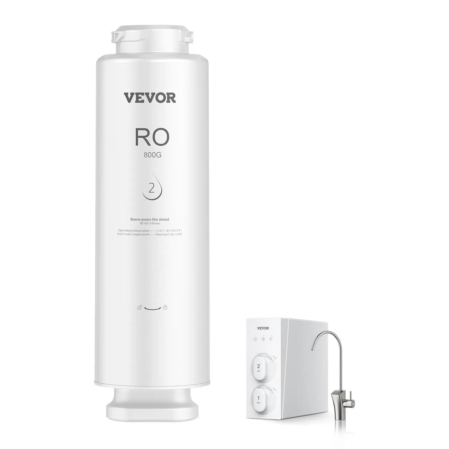 VEVOR 800G Tankless Reverse Osmosis Filter Cartridge, 11-Stage, 24-Month Service Life, Leak-Proof Plastic Housing, Lead Removal & Chlorine Reduction, 360° Rotating Inlet, Compatible with SS-005 & SS-009 Under Sink Water Filters