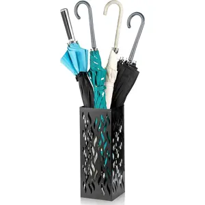 Metal Umbrella Holder, Heavy Square Canes Walking Sticks Stand Rack, Freestanding Rain Collection Umbrella Organizer, Black Umbrella Storage Bin for Entryway, Home, Office, 6.1"x6.1"x15.7"