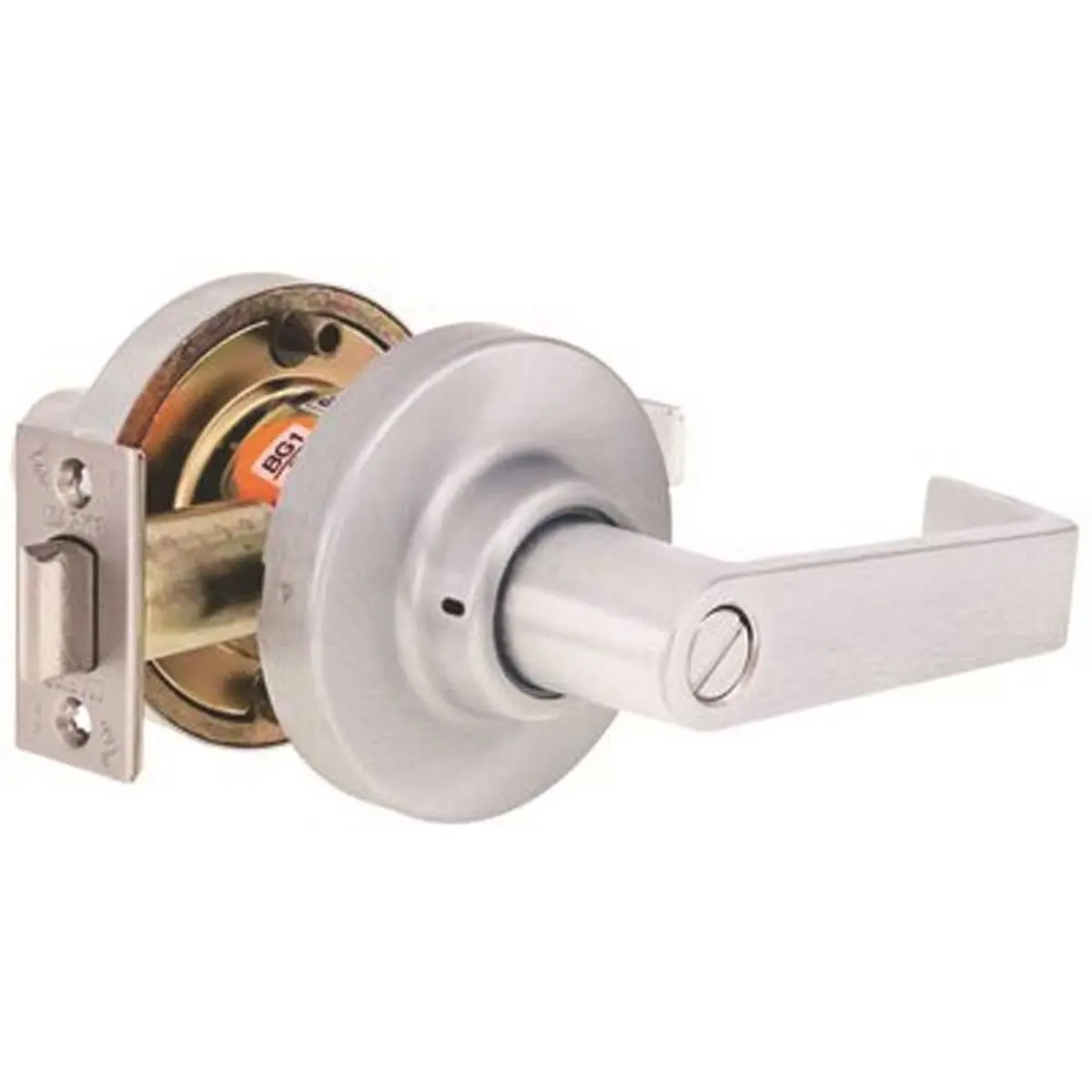 Marks USA 195 L 26D Grade 1 Keyless Lock Door Lever, Satin Chrome, for Bed & Bath Doors, Keyless Lock Door Levers
