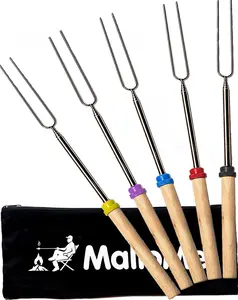 5 Pack Marshmallow Roasting Sticks for Fire Pit, Extendable Smores Forks for Camping & BBQ