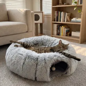ABOSY Cat Tunnel Bed for Indoor Cats - Soft&Cozy Cute Cat Donut Tunnel with Washable Circle Cushion, Round Pet Play Tunnel Toy for Kitten/Puppy/Rabbit, Peekaboo Cave Toy, Cool Cat Stuff outdoorfun