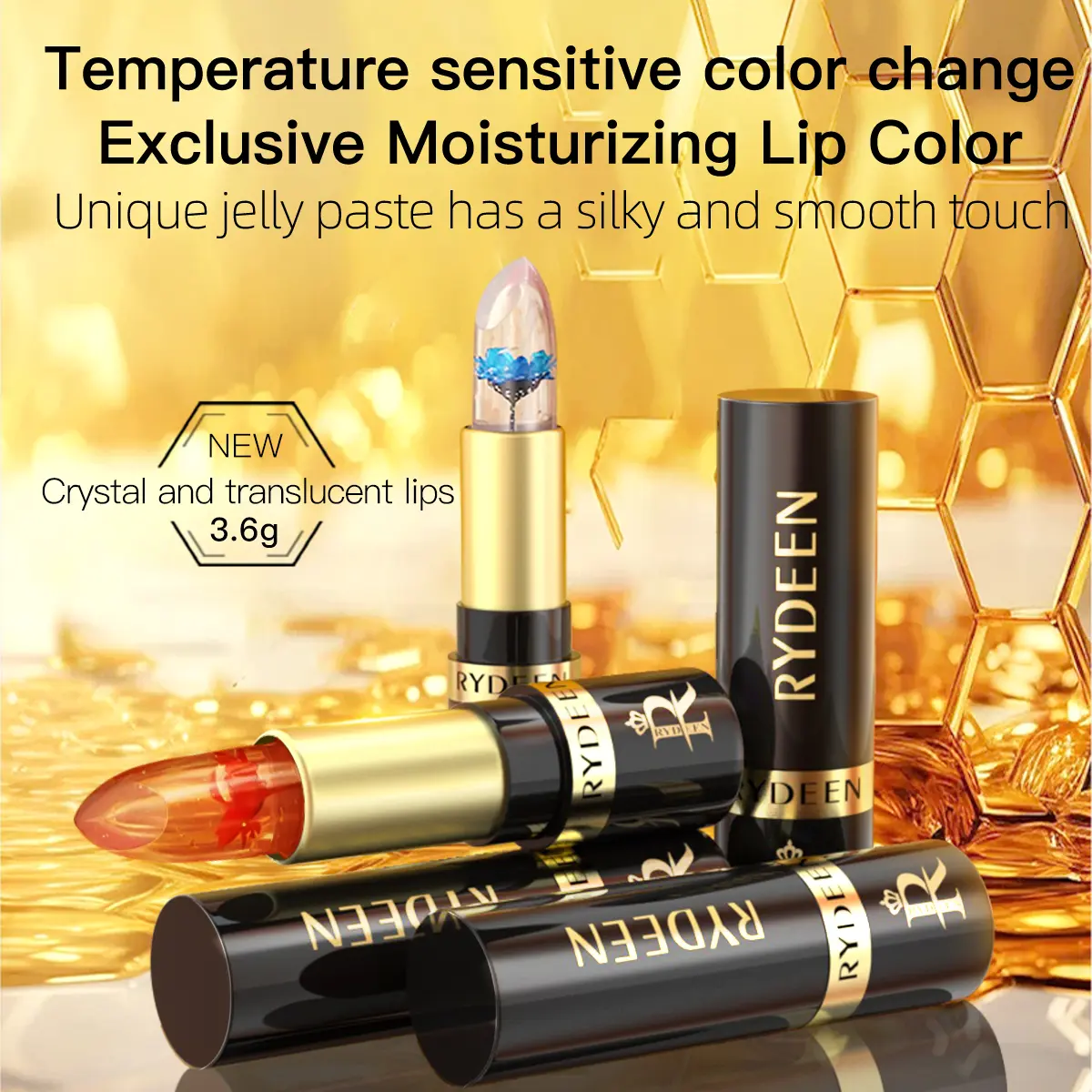 Viral pH Reactive Flower Jelly Color-Changing Lipstick, Cosmetic Lip Care Moisturizer - Glossy Hydrating Formula for Natural Pink Glass Lips