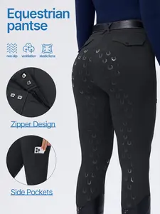 Spring Summer Silicone Equestrian Pants for Women, Anti-Slip Wear-Resistant, Ventilation, High Elasticity Elastic Force, Quick-Dry, Side Pockets, No Belt Included