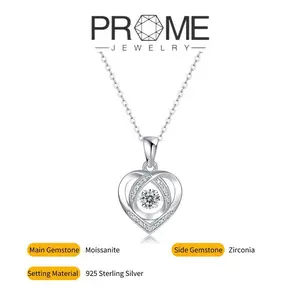 (MX002)S925 Sterling Silver Heart Pendant Necklace 0.5CT & 1CT Synthetic Moissanite Elegant & Timeless Perfect Gift for Women Daily & Office Wear