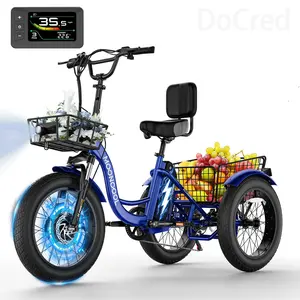 DOCRED TK1 Fat Tire Electric Tricycle for Adults 20"x4" 48V 500W Motor 3 Wheels 7 Speed Ebike with Removable Battery Aluminum Frame Large Basket & LED Headlight
