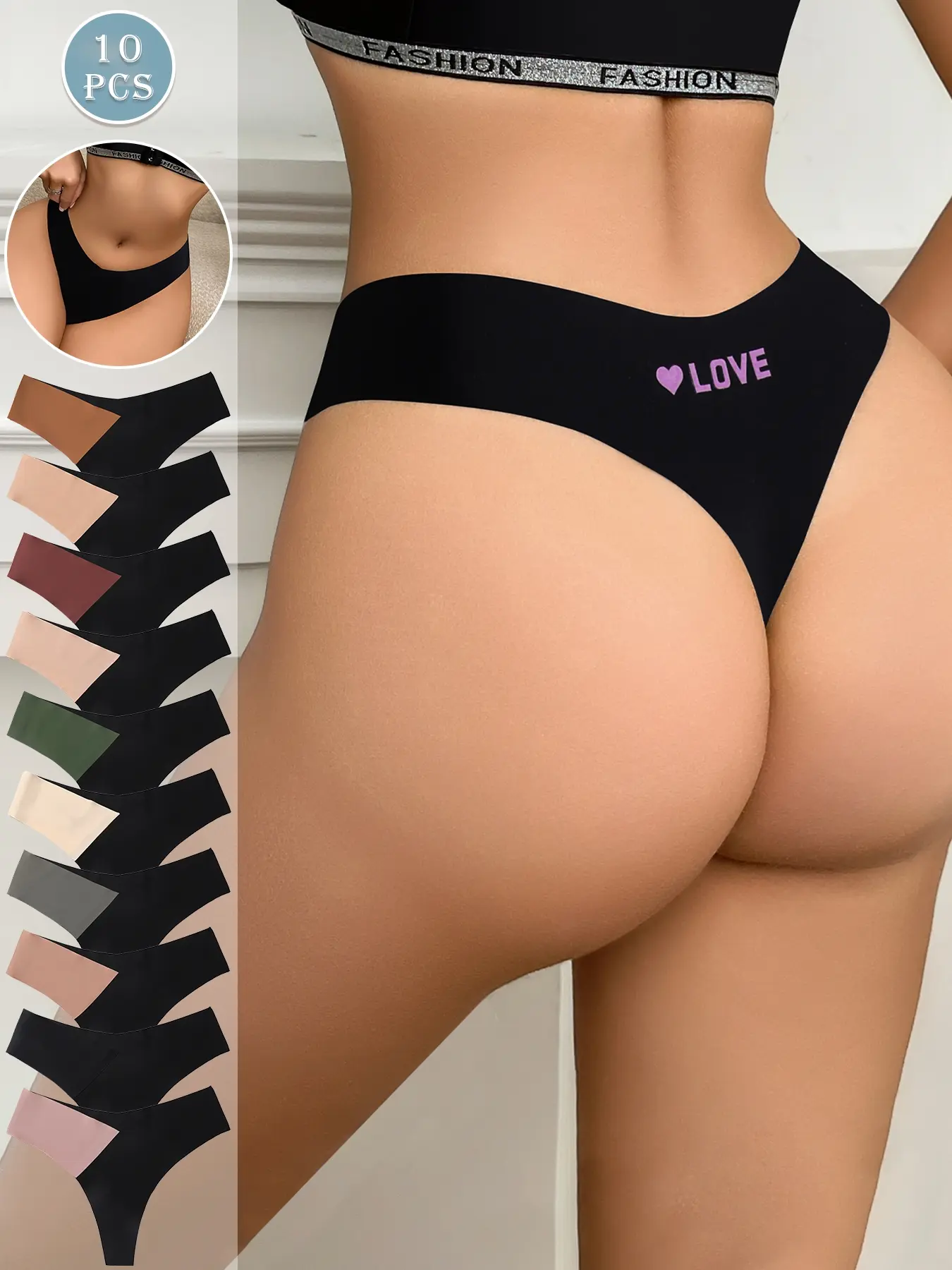 10-piece set of low-waist women's triangle underwear, color-blocking V-shape sexy thong Cheeky Briefs, suitable for casual activities all year round with lingerie and panties.