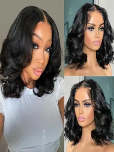 Wear and Go Glueless Bob Wig Human Hair For Women 180% Density Bleached Knots Pre Plucked Pre Cut 5x5 HD Lace Front Human Hair Wigs Glueless Body Wave