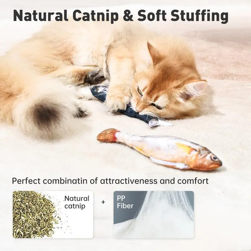Cat Interactive Smart Fish Toy Set - Motion Sensor Auto Flopping-Kicking, Eco-Friendly Washable Rechargeable Lifelike Design, Plush+Ppcotton, 3 Adjustable Modes, Abs, Burns Energy, for Bored Cats Anxiety Relief with Natural Catnip, Universal