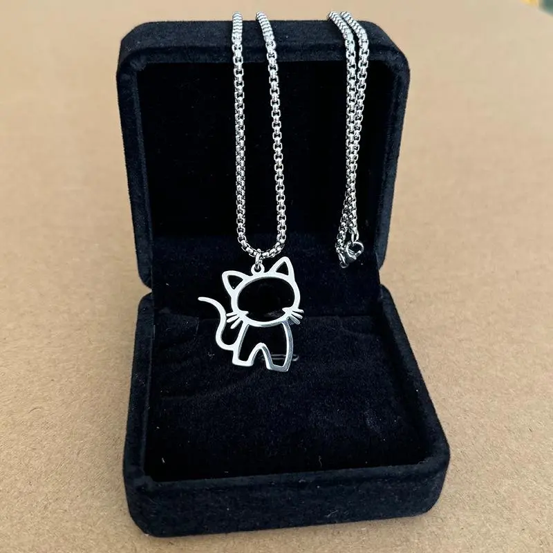 Cartoon Stainless Steel Cat Necklace for Women Everyday Jewelry Fashion Kitten Neck Chain Love my Pet Jewelry Girls Friend Gift