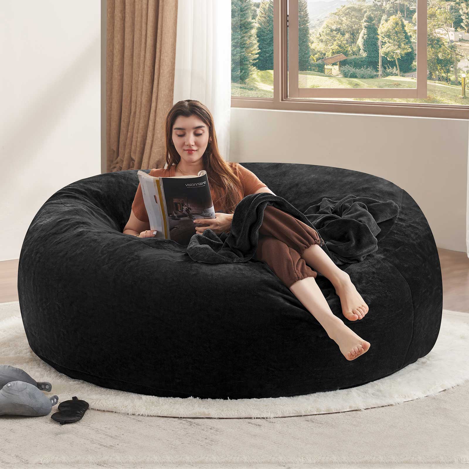 Bean Bag Chair for Adults, 6FT Giant Bean Bag with Filler & Machine Washable Cover, Fluffy Bean Bag Chairs Oversized Beanbag Lounge Chair for Living Room, Bedroom Dorm