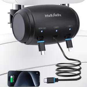 for Retractable Car Charging Station Box, 3 in 1 Headrest Fast Power Charging Dock Cord USB Type C Fits iPhone 17/16/15/14/iPad/Android/Samsung|Uber Lyft Backseat Passengers Share Rid