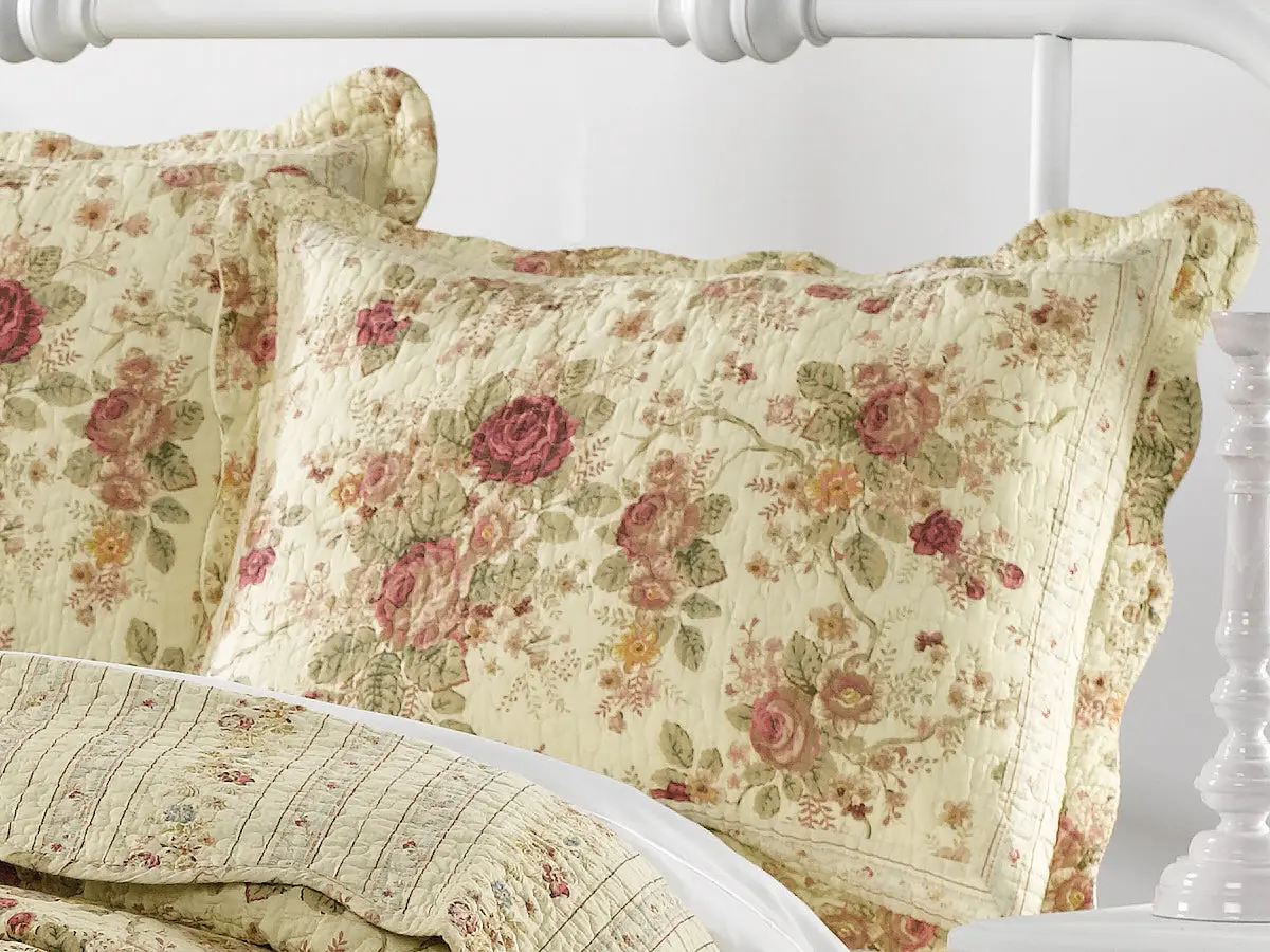 Greenland Home Fashions Antique Rose Ecru Sham – 100% Cotton, Decorative Ties, Envelope Back, Machine Washable