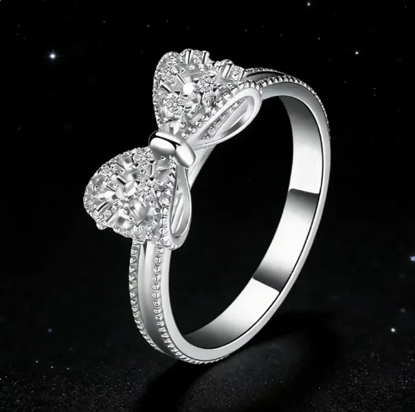 Sterling silver promise ring set with cubic zirconia, suitable as a gift for girls or couples,perfect for daily wear Valentine's Day Gift.