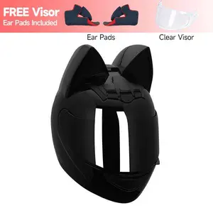 Cat Ear Full Face Motorcycle Helmet for Women DOT Certified Cool Personalized Design All Season Riding Gear for Adults with Free Visor Ear Pads Included