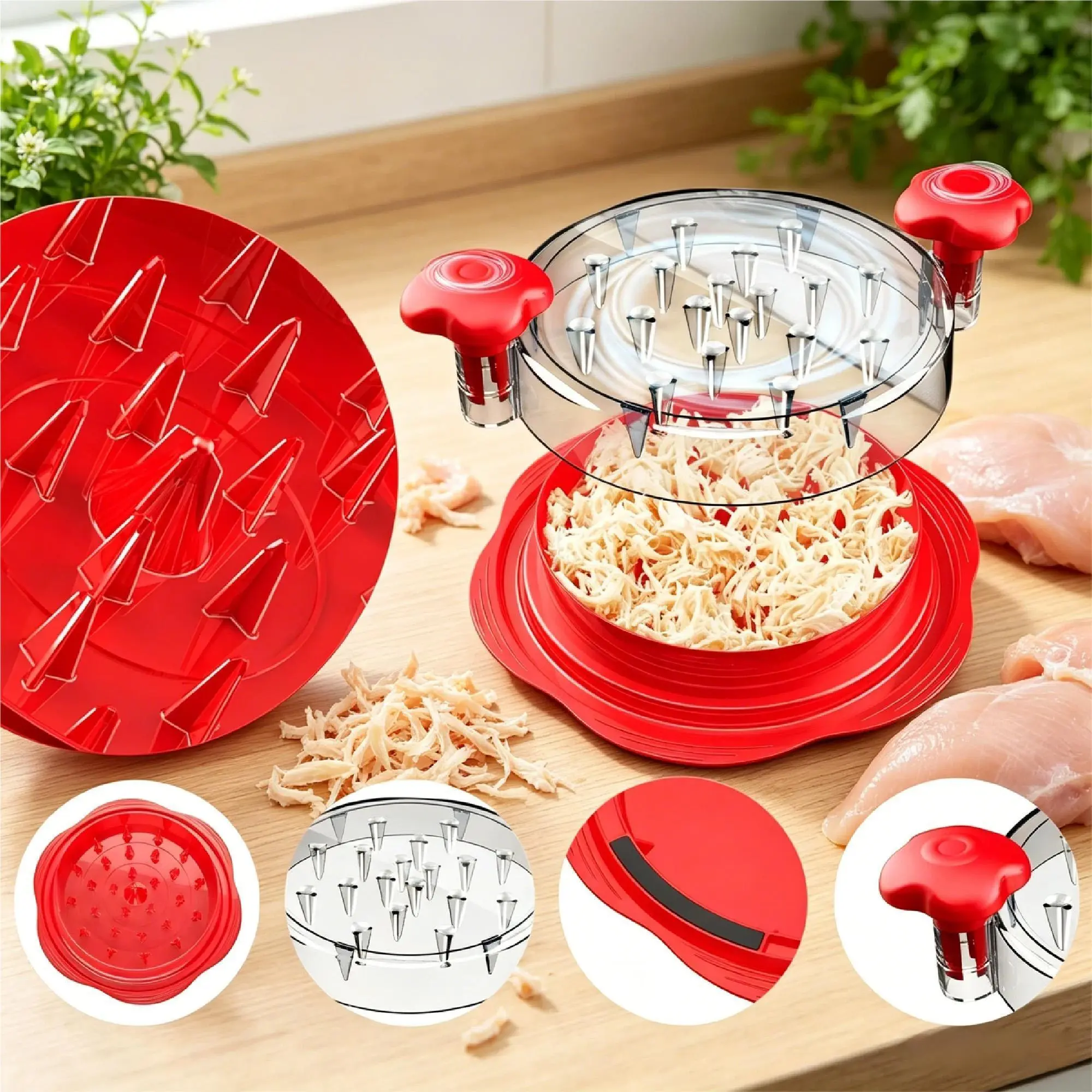 Large Chicken Shredder, Chicken Breast Shredder Tool Twist, Easy To Use Meat Shredder - Includes Cleaning Brush, Ergonomic Handle, Transparent Lid, Anti-Slip, Dishwasher safe, BPA Free