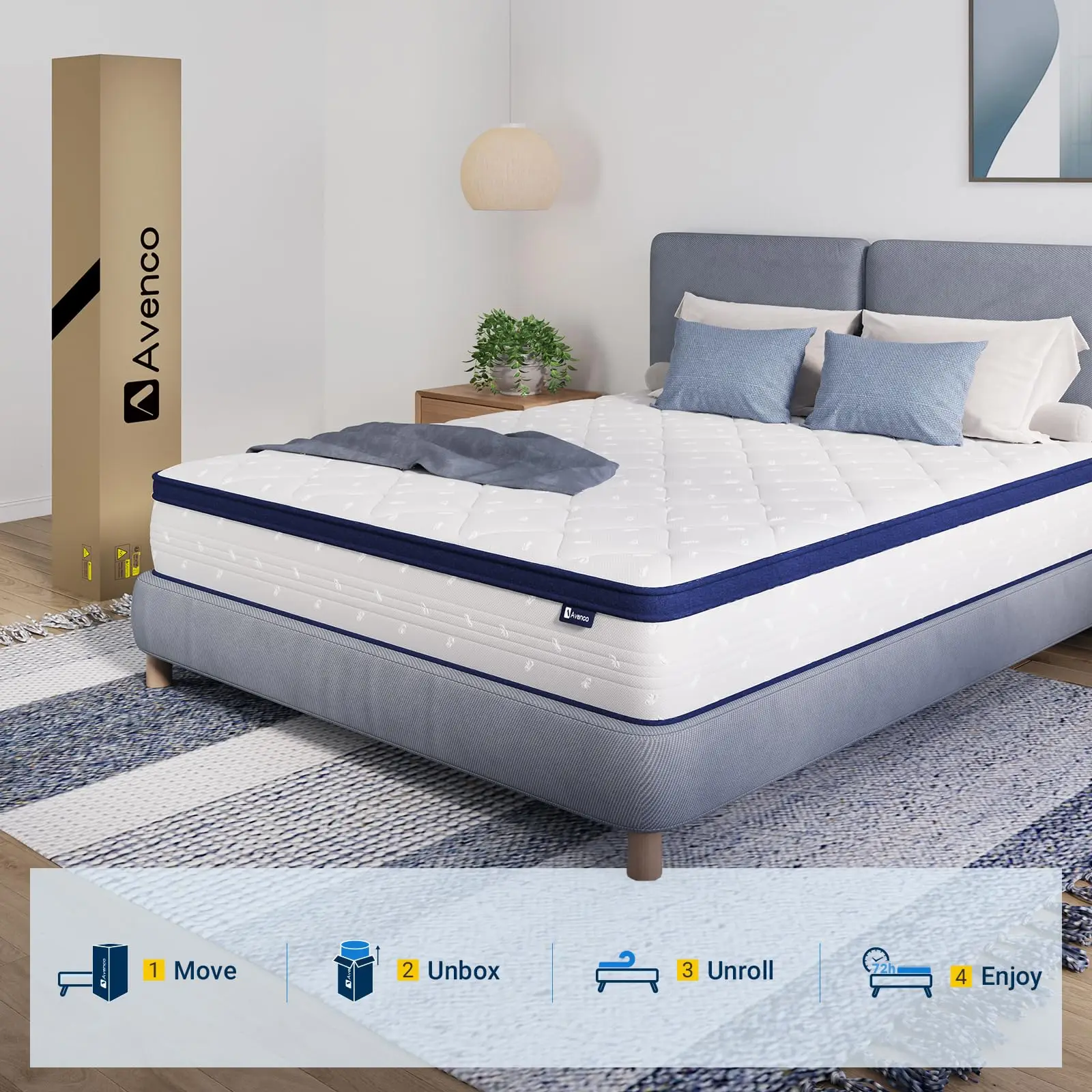 Avenco Mattress, 10\12\14 Inch King Mattresses in a Box, Hybrid Twin/Full/Queen/King Size Mattresses with Comfort Foam and Pocket Coils for Pressure R