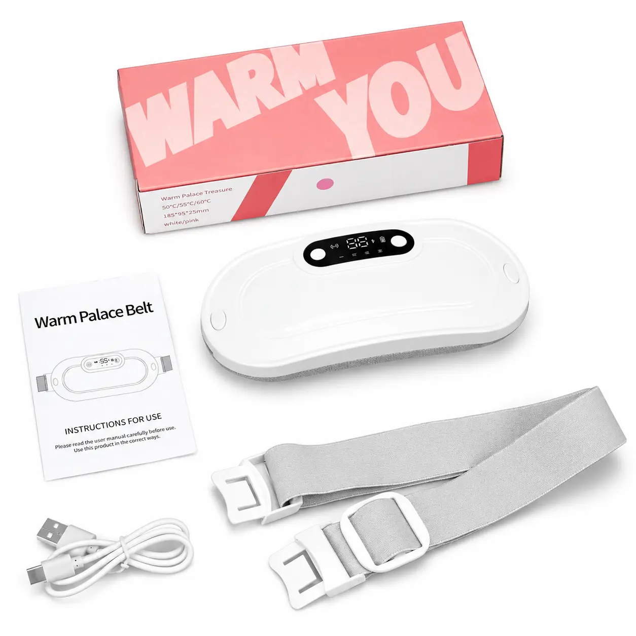 Portable Multifunctional Heated Wrap - 3 Heat Levels, 3 Massage Modes, Warm, Secure, Auto Shut-Off, Type-C Charge, White Home Improvement Accessory for Menstrual Cramps, Ideal for Birthday Gifting, Menstrual Heating Pad