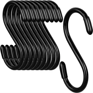 10 PCS S-Type Hooks, Black Heavy Duty Metal Hanging Hooks for Garage, Home Organizer, Wall Mount Storage, Kitchen, Closet, Tools, Bags, Towels, Cords and Utility Organization