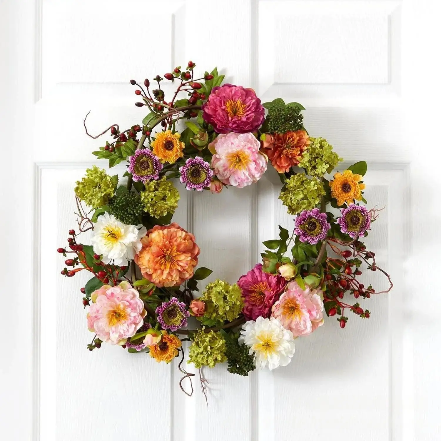 Artificial Mixed Peony Wreath for Front Door Wall Decor, Natural Inspiration Home Decoration, Easy Installation, Seasonal Accent, 1 Piece, Faux Floral Wreath, Decorative Flower Wreath, Floral Decoration, Fake Floral Decor