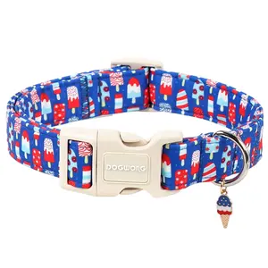 DOGWONG 4th of July Dog Collar for Small Dogs, Summer Popsicle Patriotic Dog Collars, Adjustable Breathable Quick-Release Buckle Collars for Small Dogs