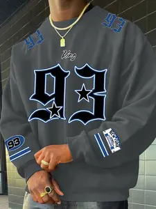 Men's Fashion Casual Sweatshirt, Tops, Graphic Print Design, Round Neck Long Sleeve Fitted, All Seasons Wear, Minimalist Style