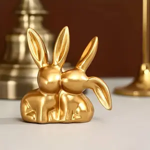 1 piece, lovers kissing rabbit resin ornaments, Decor figurine, gold-plated modeling ornaments, suitable for bookshelf home living room office cabinet decoration, Valentine's Day New Year Easter party decoration