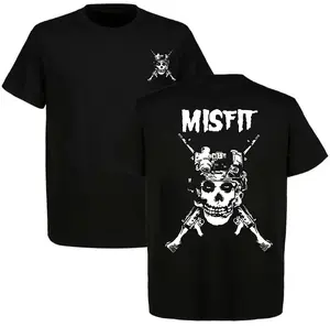 Misfit Tactical T-Shirt for Men Skull Operator Graphic Tee Military Style Shirt Tactical Lifestyle Apparel Night Vision Helmet Gun Shirt Gift for Veterans and Tactical Streetwear Fans