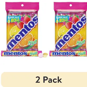 (2 pack) Mentos Assorted Fruit Chewy Mint Candy Roll, 1.32 oz, pack of 6