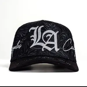 Hat LA California Black White Full Embroidered Crystals with LA Logo and Embroidered Design