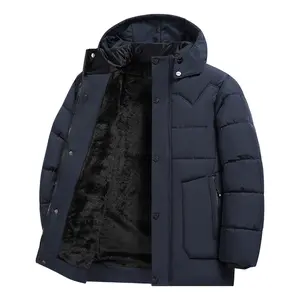 Menswear Long-Sleeves Thick Cotton Jacket - Fleece-Lined, Stylish Plain Medium-Length Casual Coat for Autumn and Winter Warmth