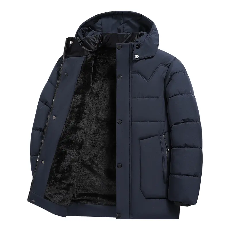 Men's Plain Thick Cotton Fleece-Lined Long-Sleeve Medium-Length Casual Jacket - Menswear for Autumn, Winter Warmth, Durable Outerwear, Durability, Coat