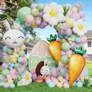 158 PCS Easter Balloon Arch Kit – Pastel Bunny, Carrot & Daisy Balloons, Easter Party Decorations for Kids, Spring Birthday & Baby Shower and perfect for Easter gift
