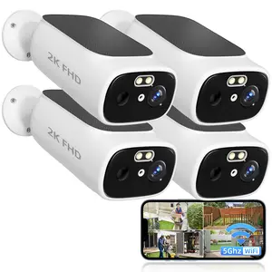 5/2.4Ghz WiFi Cameras for Home Security, 2K Solar Camera Outdoor Wireless,Wall Mount Color Night Vision Camera, Motion Detection, Two Way Audio, SD Card/Cloud Storage, Waterproof for Garage, Doorway, Street Panel Wireless Security Camera x5