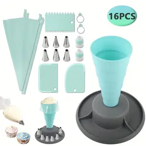 Professional Cake Decorating Kit, Pastry Decorative Kit, 16-Piece Set Includes 6 Icing Tips & 2 Tpu Bags, Perfect for Christmas Baking Needs