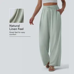 Halara High Waisted Drawstring Wide Leg Casual Linen-Blend Pants with Pockets