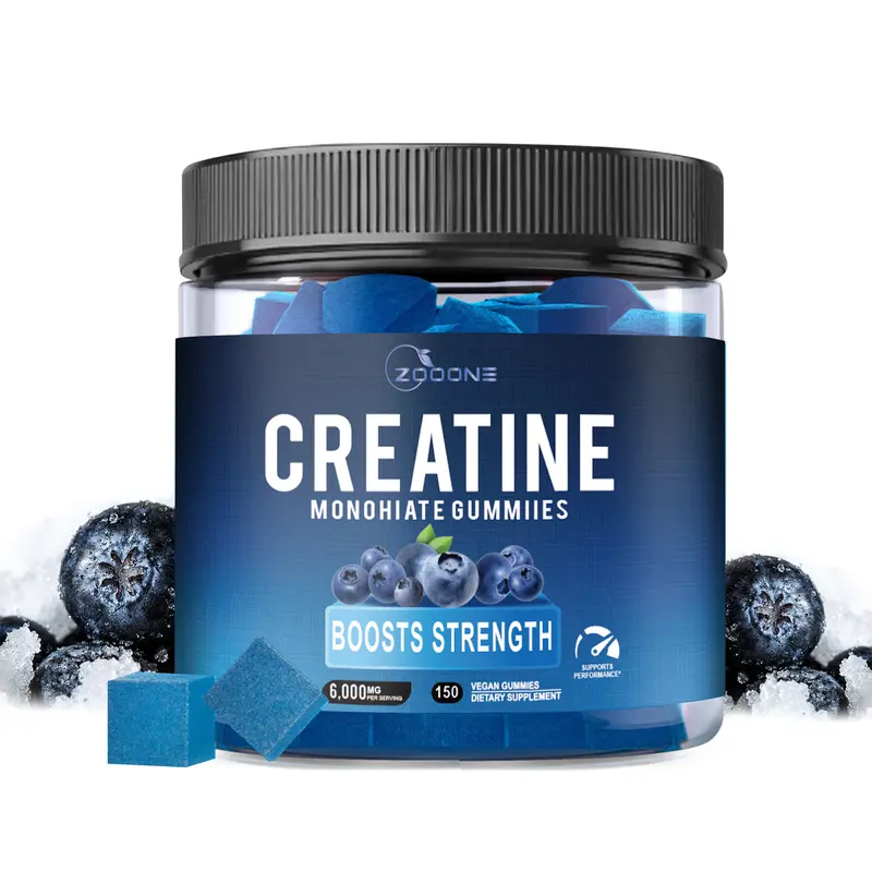 ZOOONE GF Creatine Monohydrate Soft Chewables, 150-Count CGMP Certified Gelatin-Free Chewable Dietary Supplement, 6g per Serving, Delicious Fruity Blueberry Flavor Daily Nutritional Health Supplement for Fitness