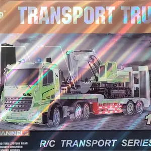 Detachable RC Semi Truck and Excavator Playset with Sound and Lights, 2.4Ghz Remote Control Flatbed Truck, 1:12 Green Toy RC Vehicle, Perfect Christmas Gift