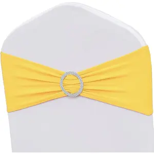 50 Pack Spandex Yellow Chair Sashes Bows Stretch Chairs Bands with Buckles Universal Elastic Chair Ties for Party Celebration Engagement Anniversary Ceremony Events Wedding Decorations