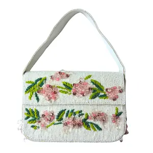 Blush Bloom Beaded Shoulder Bag - White