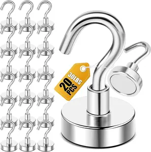 Magnetic Hooks 30lbs+ Heavy Duty Magnetic Hooks for Cruise Cabin, Refrigerator, Classroom & Grill (Sliver Pack of 20)