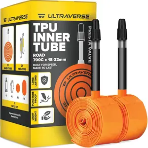 Ultraverse Ultra Lightweight TPU Road Bike Tubes 700 x 18-32 with 45mm, 65mm, 85mm Presta Valves for Bikes - Includes 2 Pack and Repair Kit