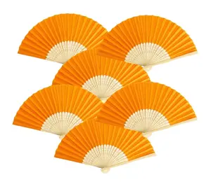 Pack of 6 Handheld Paper and Bamboo Folding Fans for Wedding Party, Church, Festivals, Home and DIY Decoration