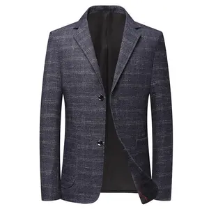 Men's Casual Plaid Blazer Thin Middle-Aged Single Wester Top, Iron-Free Dad Suit Jacket, Stylish Business Wear for Daily Use