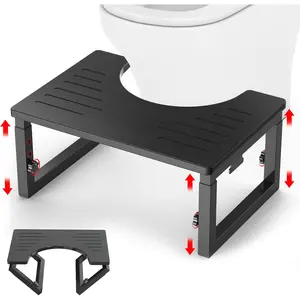 Toilet Stool Squat Black, 7 in, 8 in & 9 in Adjustable Heights Pooping Stool for Bathroom Adults , Sturdy Potty Stool with Non-Slip Layer, Improve Squatting Posture, 500 lbs Capacity