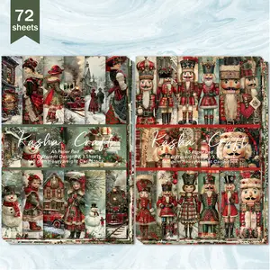 72 Sheets A5 (Winter Victorian Retro Christmas British Nutcracker Background) Pasted Thin Paper, Suitable for Bullet Diary Junk Magazine Greeting Card Background Photo Album and Handicrafts, Diy Craft Kit