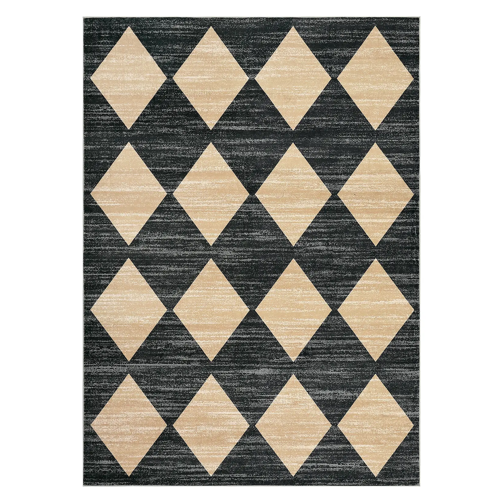 8 x 10 ft Polyester Black/Taupe Rectangular Low Pile Modern Geometric Diamond Print Abstract Stain Resistant Machine Washable Area Rug for Living Room, Bedroom, Low Pile Rug, Stain Resistant Rug