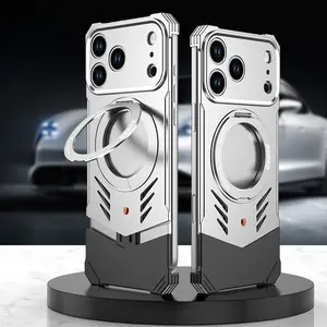 Metal Magnetic Kickstand Case for iPhone 17 Pro Max / 17 Pro |   Sports Car Style, Rimless Heat Dissipation, Naked Metal Texture